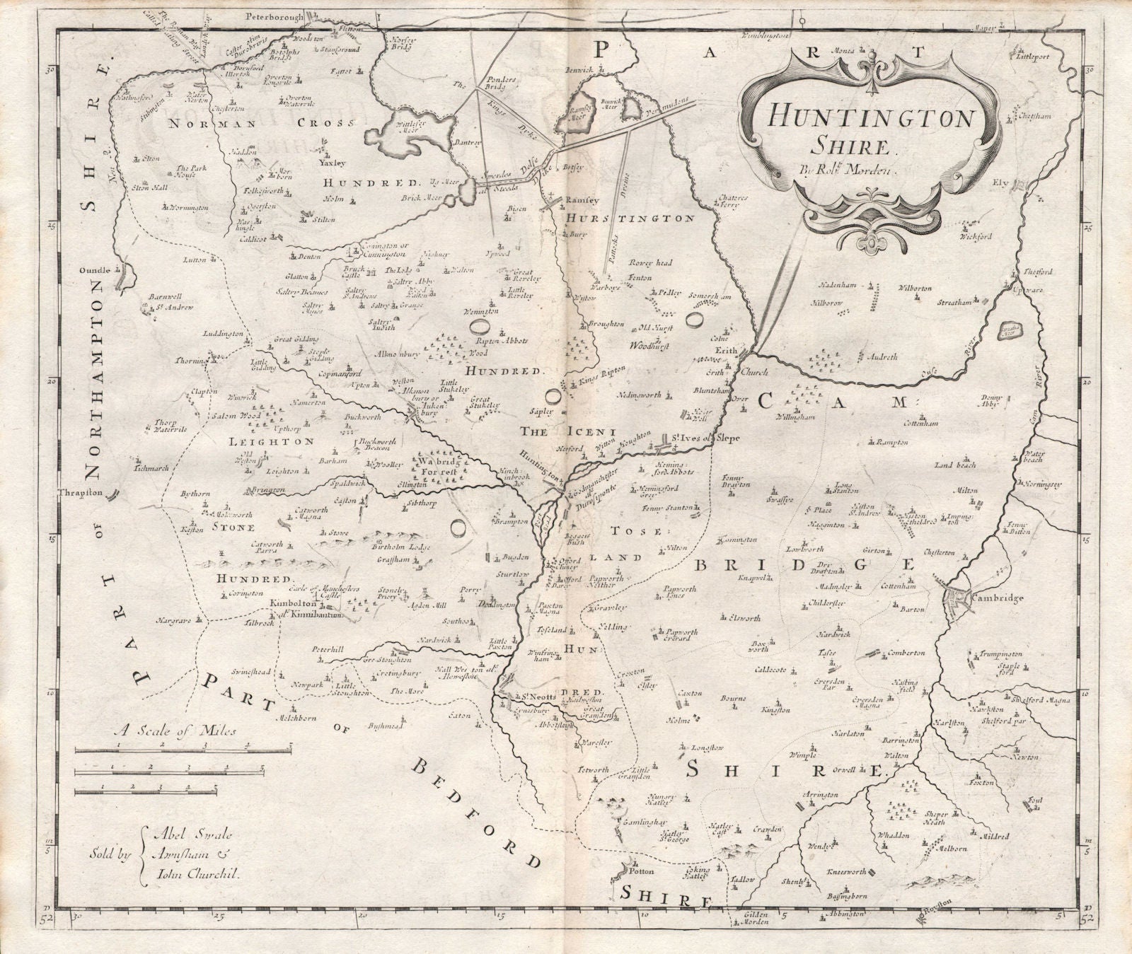 Huntingdonshire.'HUNTINGTON SHIRE' by ROBERT MORDEN.Camden's Britannia 1722 map